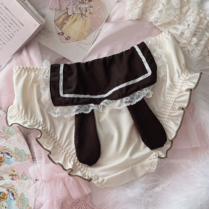 Bunny Ears Lace Ruffle Fuzzy Ball Panties MM0986 - KawaiiMoriStore