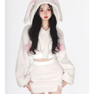 Bunny Hooded Top + Cute Bunny Mini Skirt - Heartzcore - Set