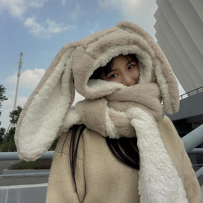 Bunny Long Ears Cute Girl Hat Scarf Gloves MK15616 - KawaiiMoriStore
