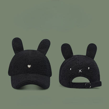 Bunny Rabbit Ear Fluffy Cap - Black / Adjustable（57-62cm） -