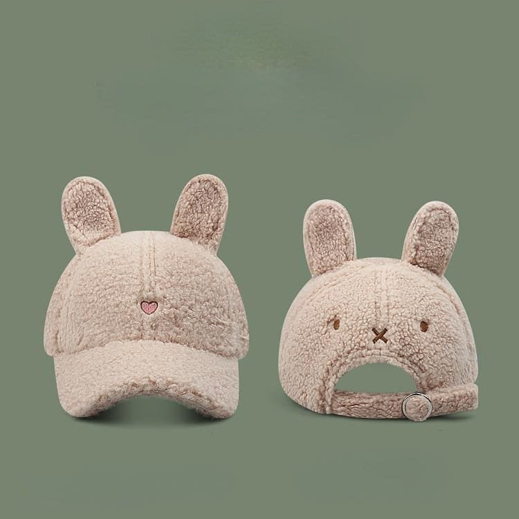 Bunny Rabbit Ear Fluffy Cap - Khaki / Adjustable（57-62cm） -