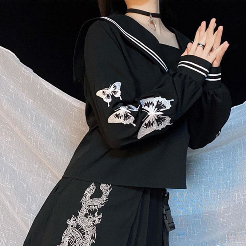 Butterfly Embroidery MKilor Collar Sweatshirt MK0567 - KawaiiMoriStore