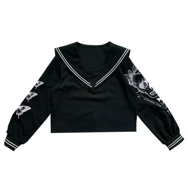 Butterfly Embroidery MKilor Collar Sweatshirt MK0567 - KawaiiMoriStore