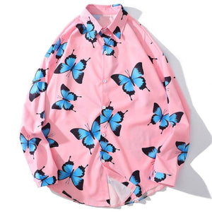 Butterfly Print Long Sleeves Shirt MK0464 - KawaiiMoriStore