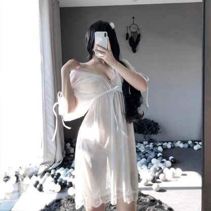 Butterfly Sling Dress Deep V Transparent Nightwear MK153 - KawaiiMoriStore