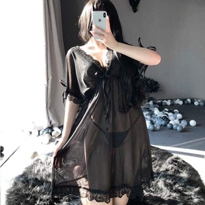 Butterfly Sling Dress Deep V Transparent Nightwear MK153 - KawaiiMoriStore
