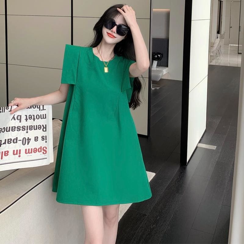 Can Sleeve Round Neck A-Line Mini Dress