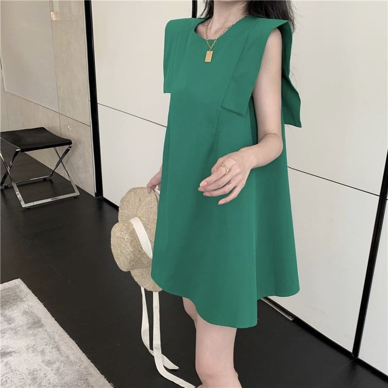 Can Sleeve Round Neck A-Line Mini Dress