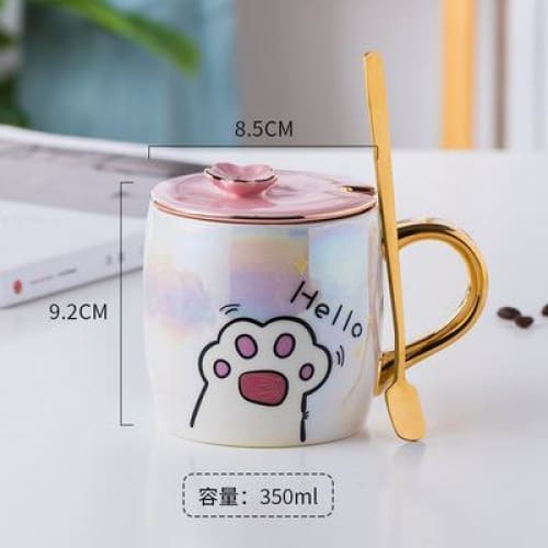 Cartoon Ceramics Cat Mug With Lid and MKoon MK14946 - KawaiiMoriStore