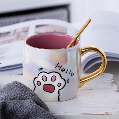 Cartoon Ceramics Cat Mug With Lid and MKoon MK14946 - KawaiiMoriStore