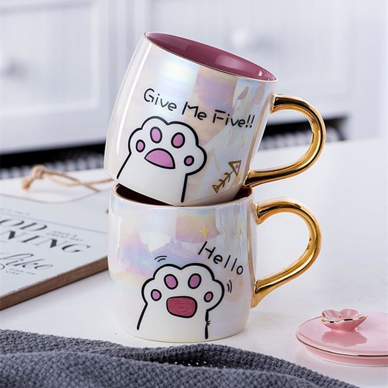 Cartoon Ceramics Cat Mug With Lid and MKoon MK14946 - KawaiiMoriStore