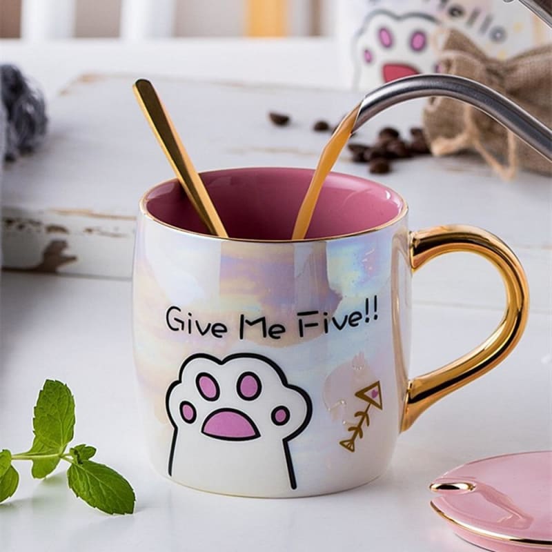 Cartoon Ceramics Cat Mug With Lid and MKoon MK14946 - KawaiiMoriStore