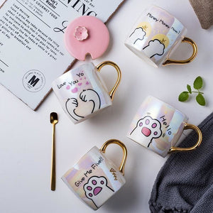 Cartoon Ceramics Cat Mug With Lid and MKoon MK14946 - KawaiiMoriStore