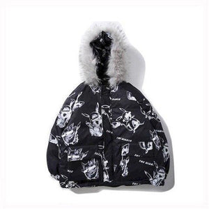 Cartoon Hip Hop Fur Collar Hooded Coat MK15640 - KawaiiMoriStore