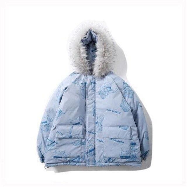 Cartoon Hip Hop Fur Collar Hooded Coat MK15640 - KawaiiMoriStore