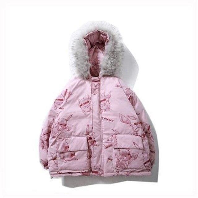 Cartoon Hip Hop Fur Collar Hooded Coat MK15640 - KawaiiMoriStore