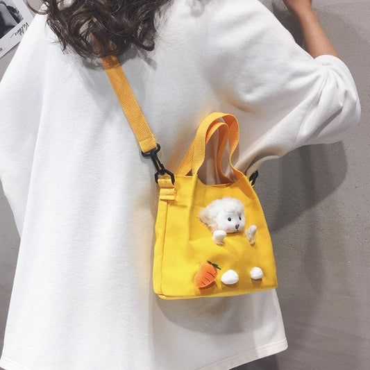 Cartoon Lamb Doll Canvas Cross Body Bag MK0519 - KawaiiMoriStore