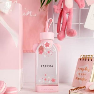 Cartoon Pink Cherry Blossom Glass Water Cup - KawaiiMoriStore