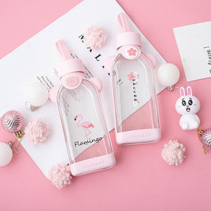 Cartoon Pink Cherry Blossom Glass Water Cup - KawaiiMoriStore