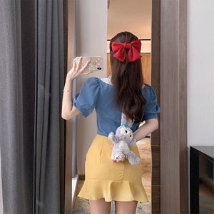 Cartoon Snow White Short-sleeved Top+Fishtail Skirt Two Piece Set MK15160 - KawaiiMoriStore