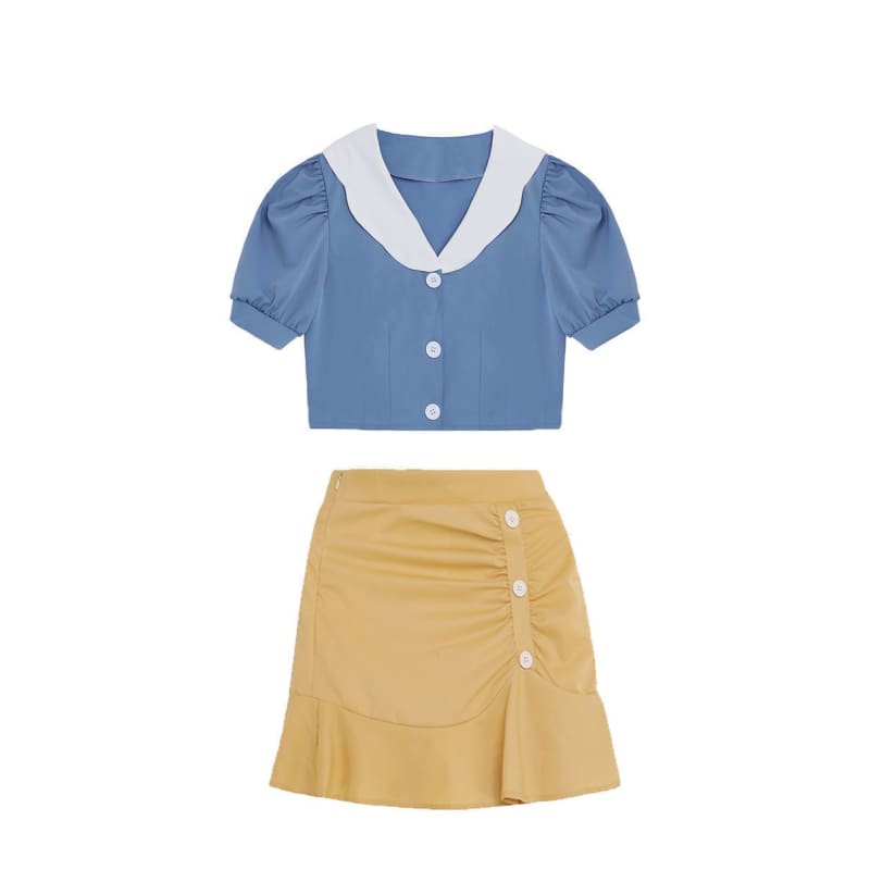 Cartoon Snow White Short-sleeved Top+Fishtail Skirt Two Piece Set MK15160 - KawaiiMoriStore