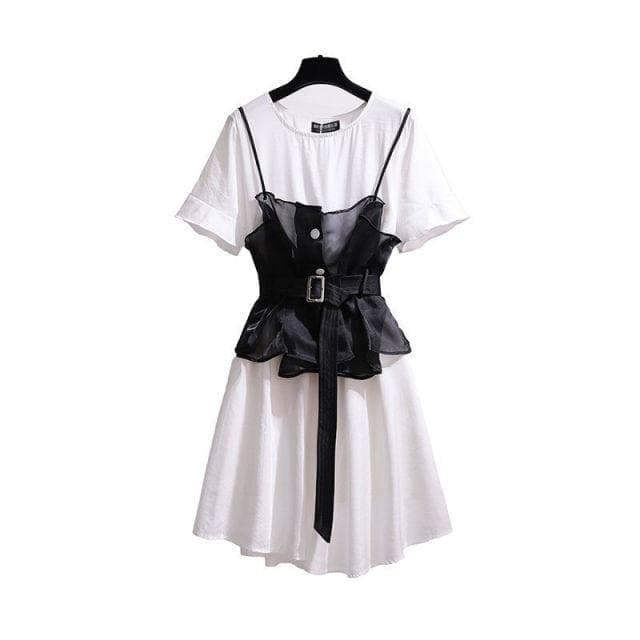 Casual Chic Asian Fashion White Dress Black Vest MK16128 - 