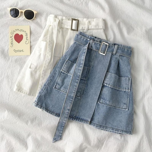 Casual High Waist A-Line Short Denim Jean Skirt MK14907 - KawaiiMoriStore