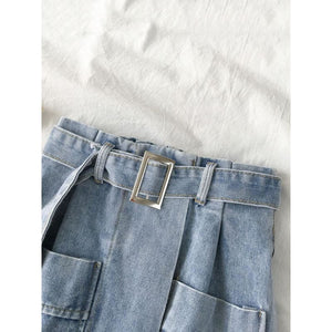 Casual High Waist A-Line Short Denim Jean Skirt MK14907 - KawaiiMoriStore