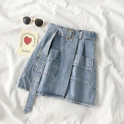 Casual High Waist A-Line Short Denim Jean Skirt MK14907 - KawaiiMoriStore