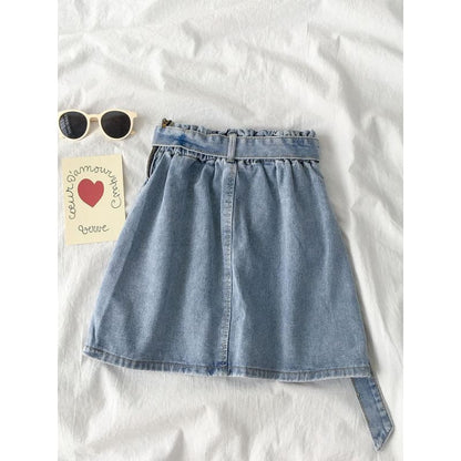 Casual High Waist A-Line Short Denim Jean Skirt MK14907 - KawaiiMoriStore