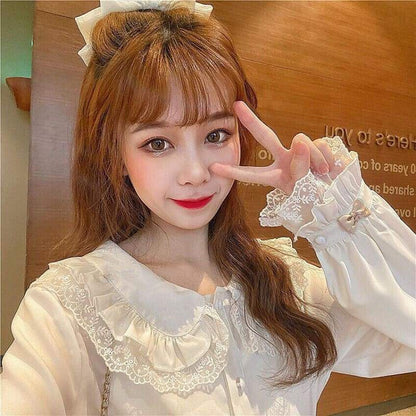 Casual Lolita Long Sleeve Shirt with Lace Peter Pan Collar