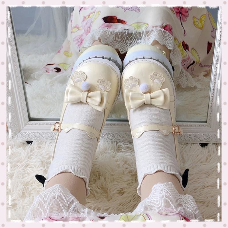 Cat Claw Ears Bow Buckle Lolita Mary Janes Shoes MK15241 - KawaiiMoriStore