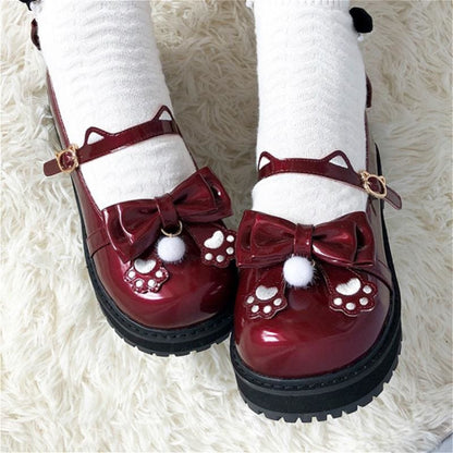 Cat Claw Ears Bow Buckle Lolita Mary Janes Shoes MK15241 - KawaiiMoriStore