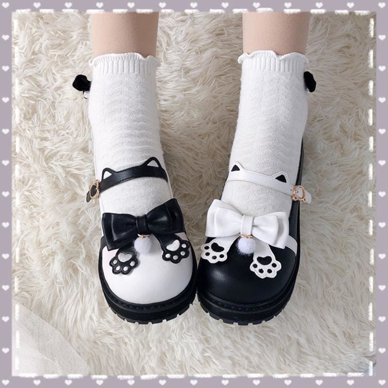 Cat Claw Ears Bow Buckle Lolita Mary Janes Shoes MK15241 - KawaiiMoriStore