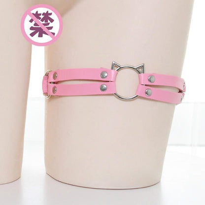 Cat Hollow Out Leather Thigh Harness MK168 - KawaiiMoriStore