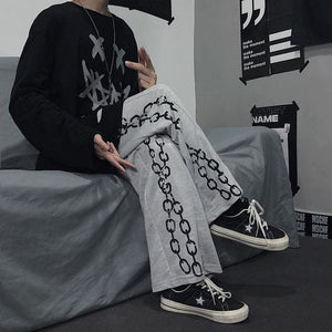 Chain Printed Goth Wide Leg Pants - pants