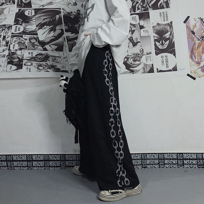 Chain Printed Goth Wide Leg Pants - pants