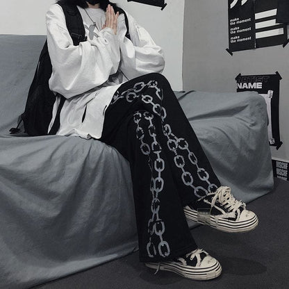 Chain Printed Goth Wide Leg Pants - pants