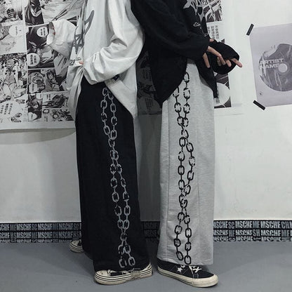 Chain Printed Goth Wide Leg Pants - pants