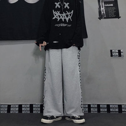 Chain Printed Goth Wide Leg Pants - pants