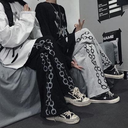 Chain Printed Goth Wide Leg Pants - pants