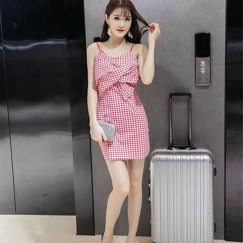 Checked Mini Dress With Straps And Tube Top – KawaiiMoriStore