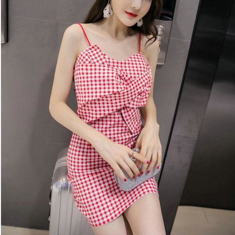 Checked Mini Dress With Straps And Tube Top