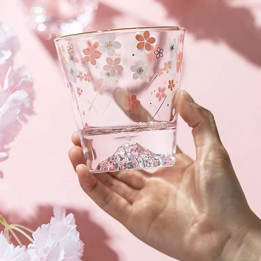 Cherry Blossom Season Mount Fuji Aesthetic Sakura Crystal Glass Mug MK16060 - KawaiiMoriStore