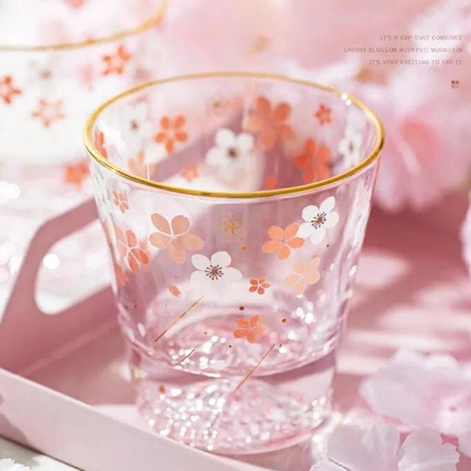 Cherry Blossom Season Mount Fuji Aesthetic Sakura Crystal Glass Mug MK16060 - KawaiiMoriStore