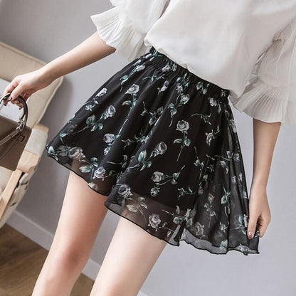 Chic Printed Chiffon Fashion Breathable Shorts Skirts MK15810 - KawaiiMoriStore