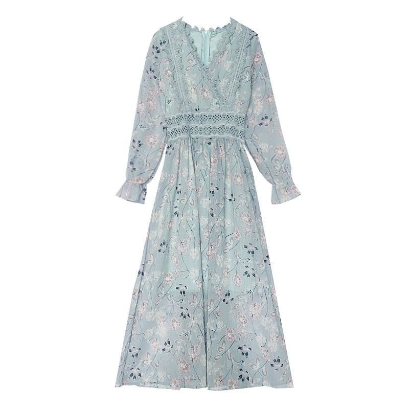 Chiffon lace A-line Butterfly Sleeve Floral Dress MM0966 - KawaiiMoriStore