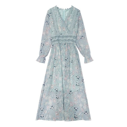 Chiffon lace A-line Butterfly Sleeve Floral Dress MM0966 - KawaiiMoriStore