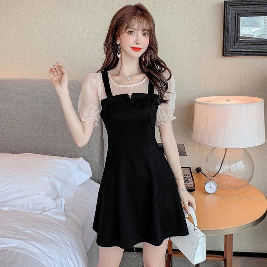 Chiffon Stitching Fake Two-Piece Mini Dress