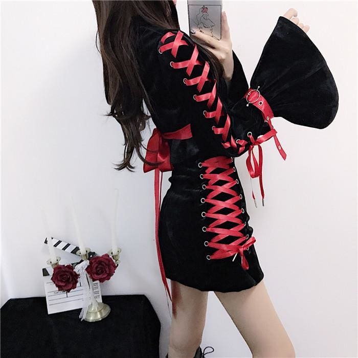 Chinese Qipao Black Velvet Cheongsam 2 Pieces Set MK15374 - KawaiiMoriStore